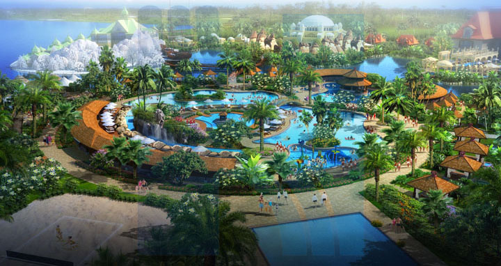 度假綜合體項目旅游規(guī)劃院設(shè)計的?；◢u溫泉城飄香溫泉灣旅游規(guī)劃效果圖